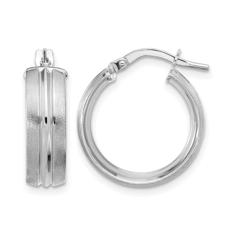 14K White Gold Polished And Satin Round Hoop Earrings