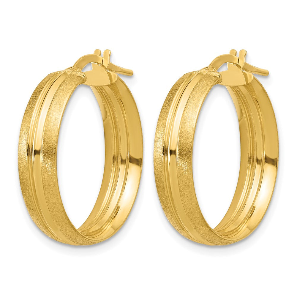 14K Yellow Gold Polished And Satin Round Hoop Earrings