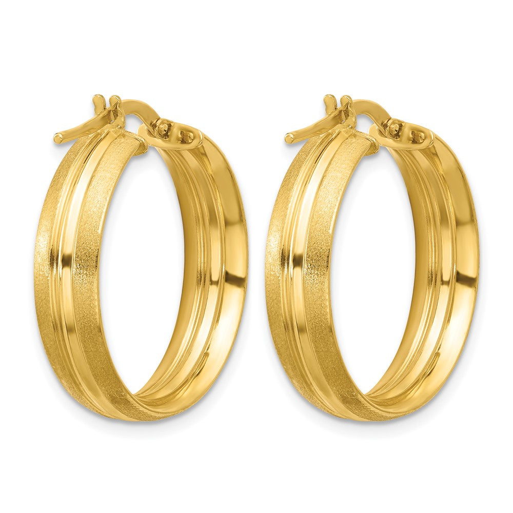 14K Yellow Gold Polished And Satin Round Hoop Earrings