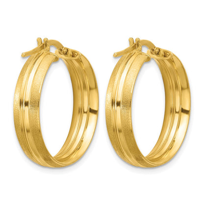 14K Yellow Gold Polished And Satin Round Hoop Earrings
