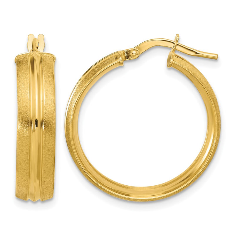 14K Yellow Gold Polished And Satin Round Hoop Earrings