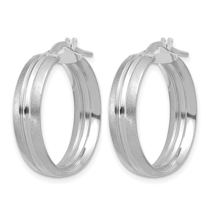 14K White Gold Polished And Satin Round Hoop Earrings