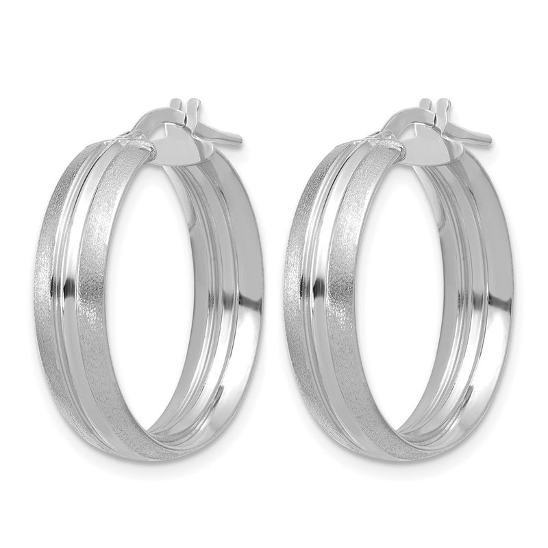 14K White Gold Polished And Satin Round Hoop Earrings