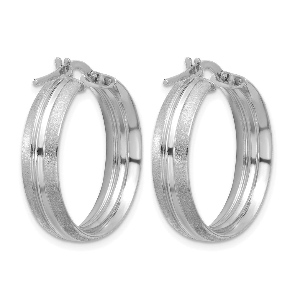 14K White Gold Polished And Satin Round Hoop Earrings