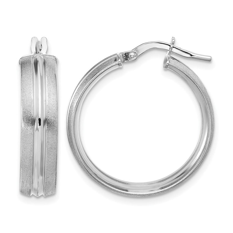14K White Gold Polished And Satin Round Hoop Earrings