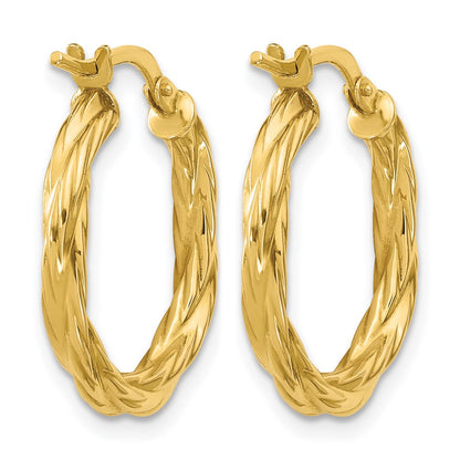 14K Yellow Gold Polished Twisted Round Hoop Earrings