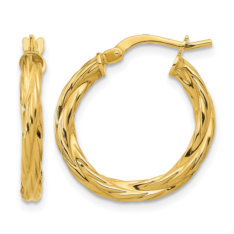 14K Yellow Gold Polished Twisted Round Hoop Earrings