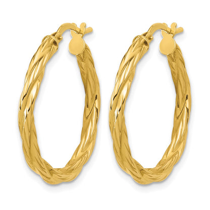 14K Yellow Gold Polished Twisted Round Hoop Earrings