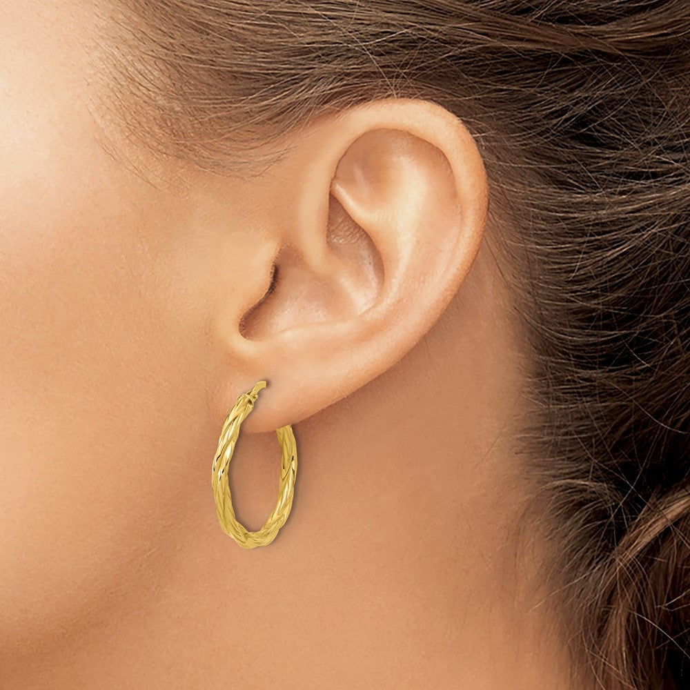 14K Yellow Gold Polished Twisted Round Hoop Earrings