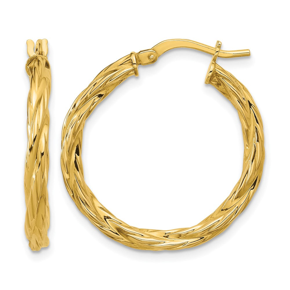 14K Yellow Gold Polished Twisted Round Hoop Earrings