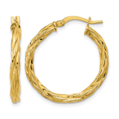 14K Yellow Gold Polished Twisted Round Hoop Earrings