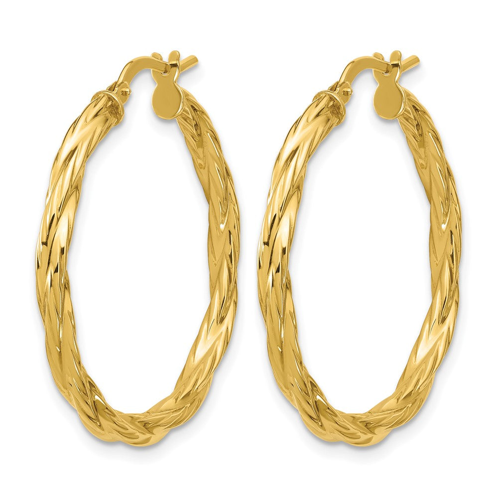 14K Yellow Gold Polished Twisted Round Hoop Earrings