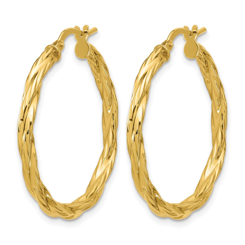 14K Yellow Gold Polished Twisted Round Hoop Earrings