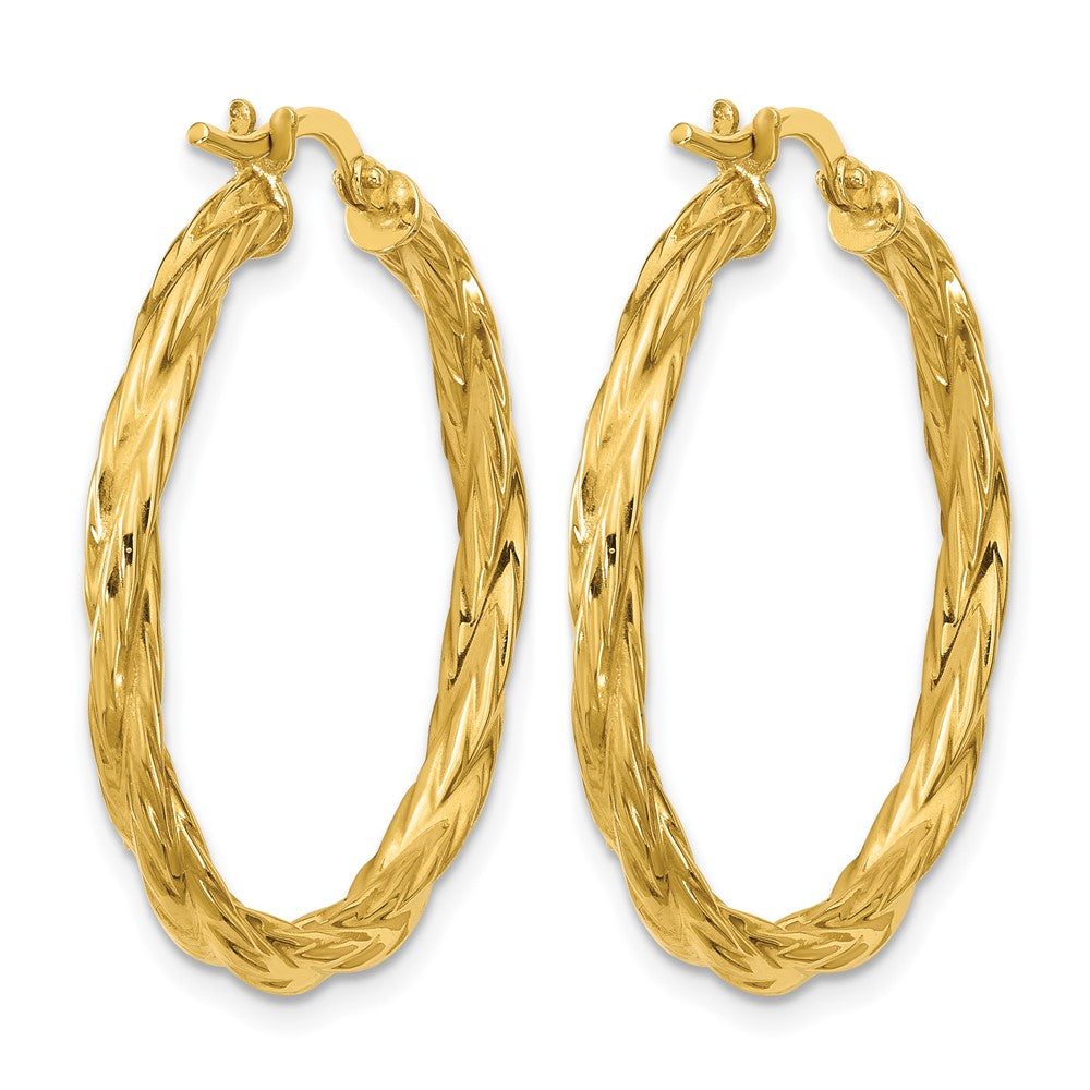 14K Yellow Gold Polished Twisted Round Hoop Earrings