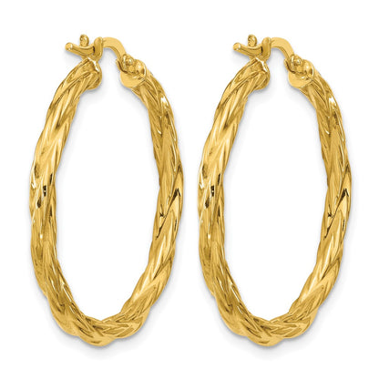 14K Yellow Gold Polished Twisted Round Hoop Earrings