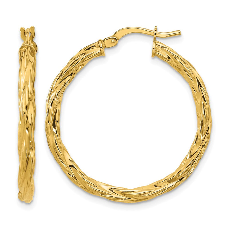 14K Yellow Gold Polished Twisted Round Hoop Earrings