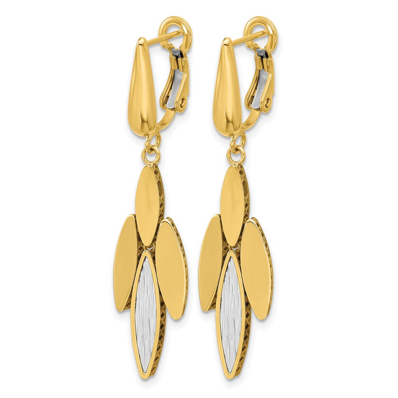 14K Two Tone Polish/Dia Cut Fancy Dangle Omega Earrings