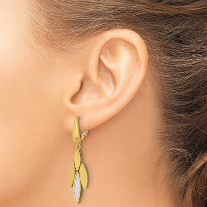 14K Two Tone Polish/Dia Cut Fancy Dangle Omega Earrings