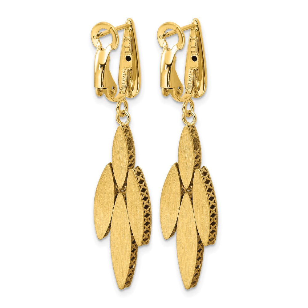 14K Two Tone Polish/Dia Cut Fancy Dangle Omega Earrings