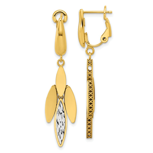 14K Two Tone Polish/Dia Cut Fancy Dangle Omega Earrings