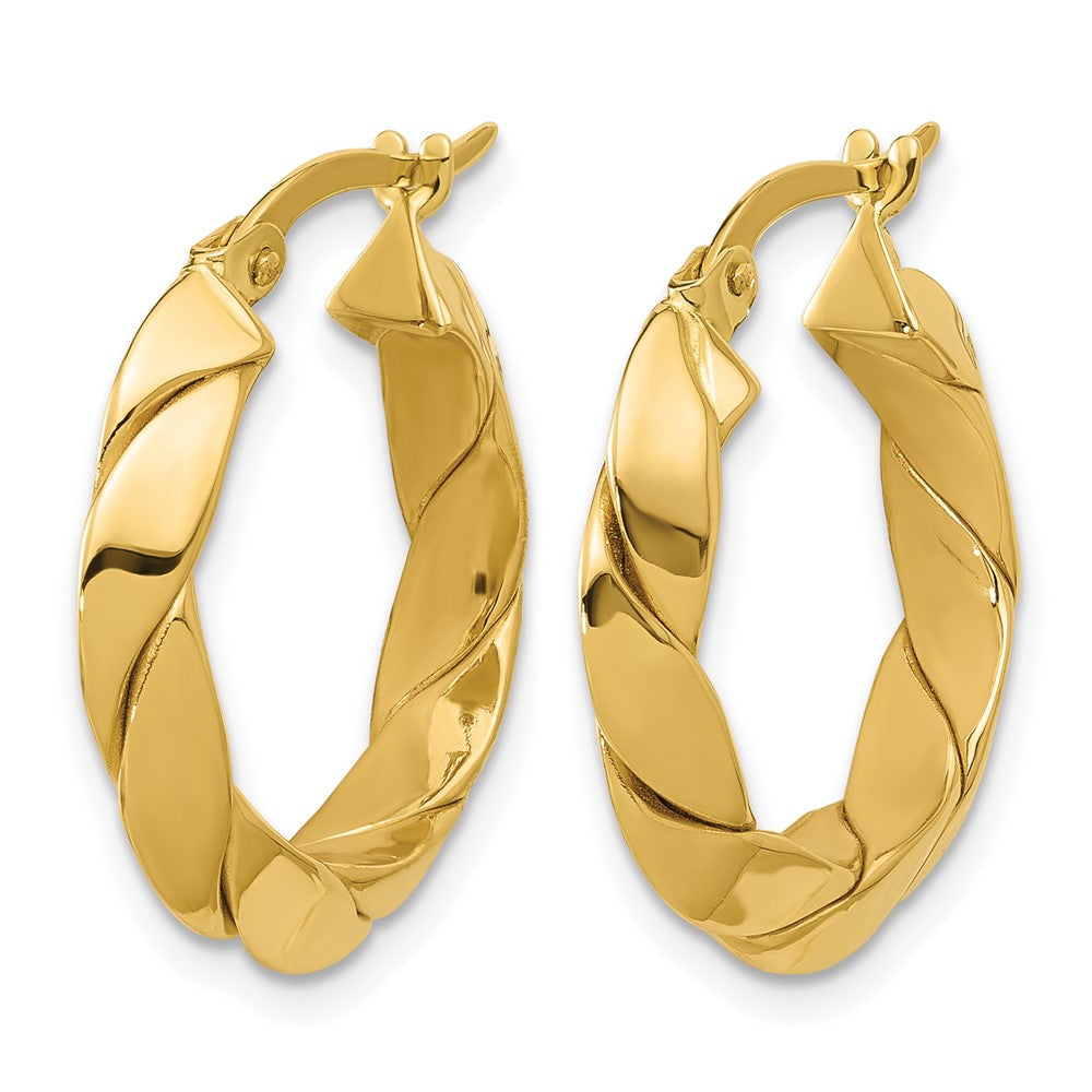 14K Yellow Gold Polished And Grooved Fancy Hoop Earrings