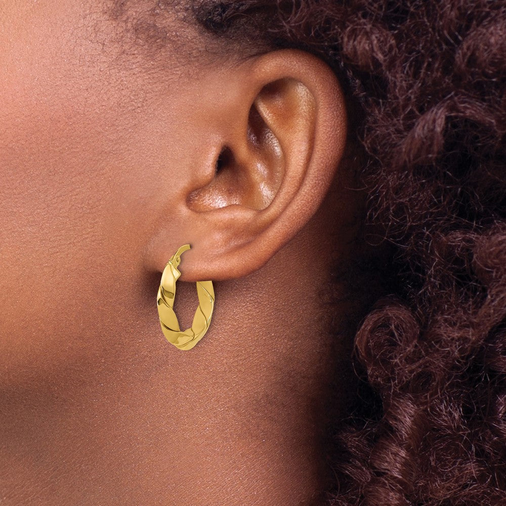 14K Yellow Gold Polished And Grooved Fancy Hoop Earrings