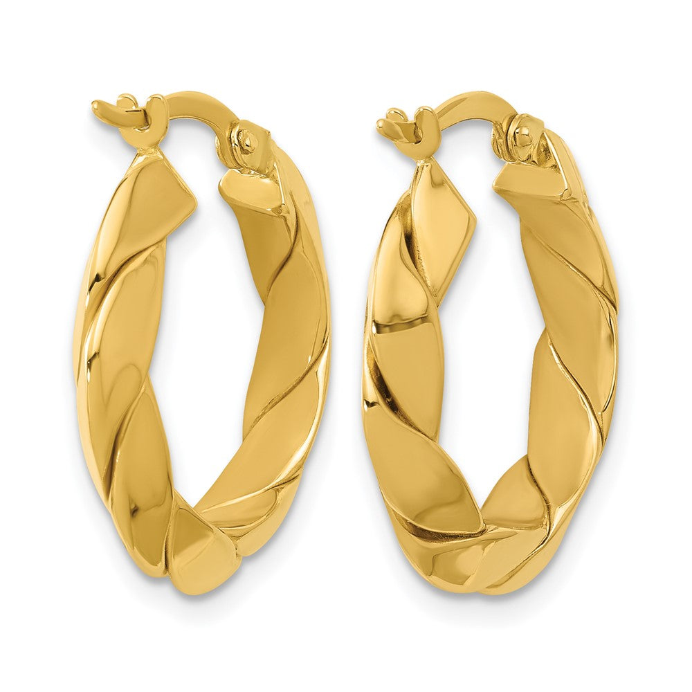14K Yellow Gold Polished And Grooved Fancy Hoop Earrings