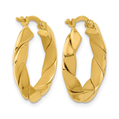 14K Yellow Gold Polished And Grooved Fancy Hoop Earrings