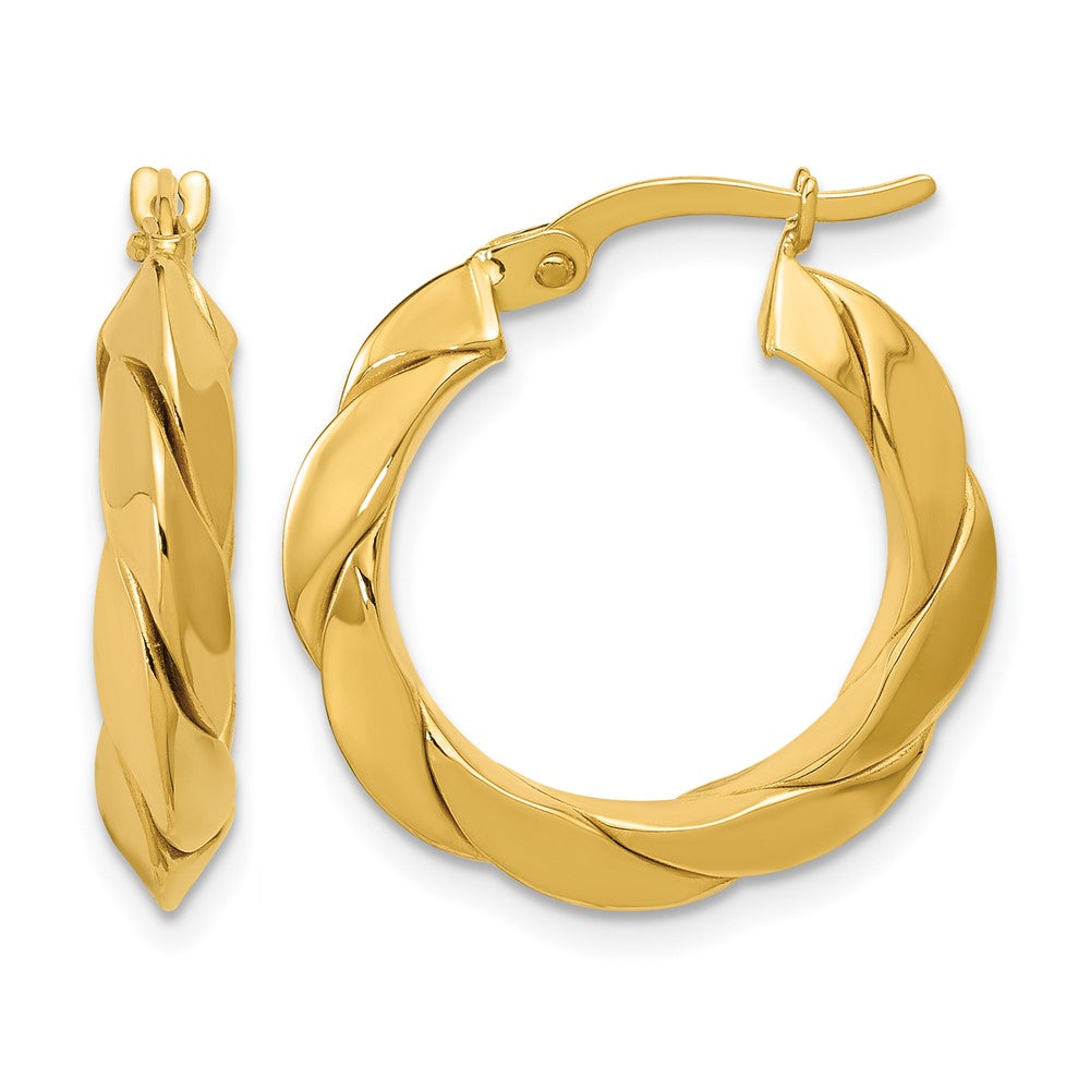 14K Yellow Gold Polished And Grooved Fancy Hoop Earrings