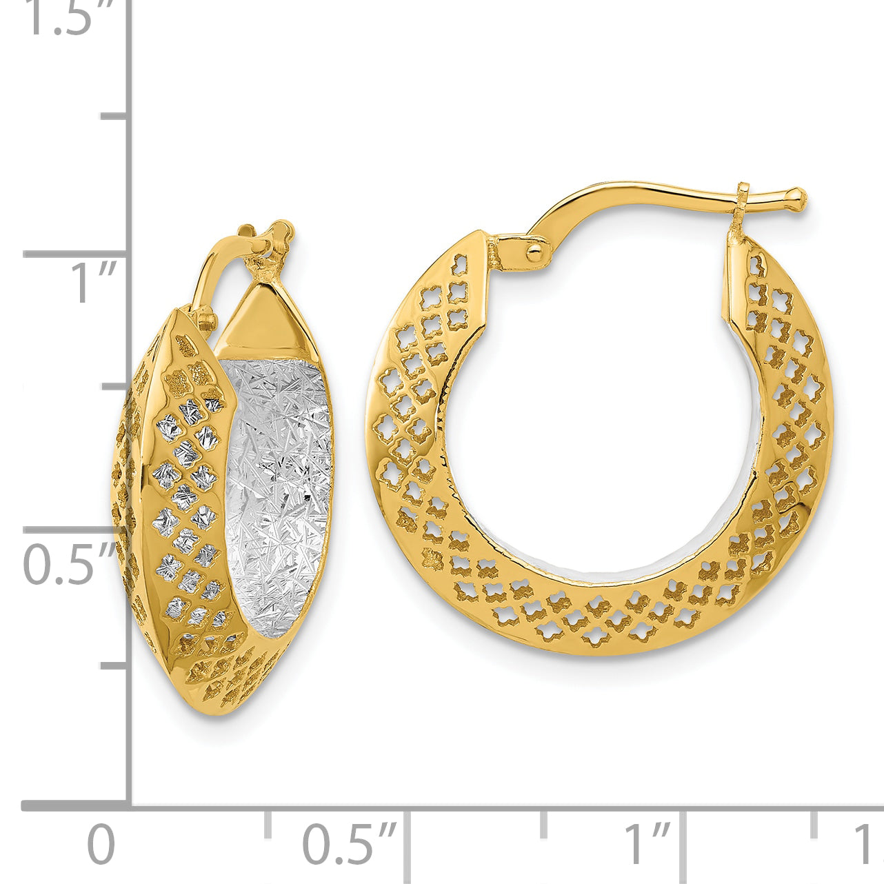 14K Two Tone Polished And Diamond Cut Hoop Earrings