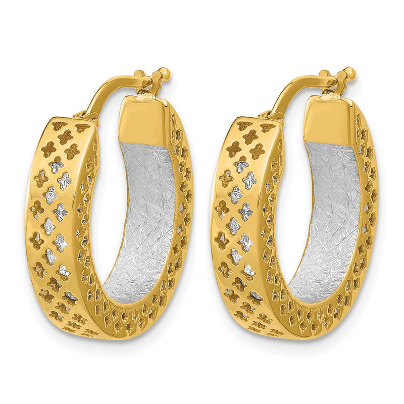 14K Two Tone Polished And Diamond Cut Hoop Earrings