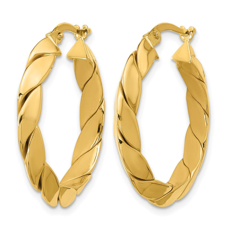 14K Yellow Gold Polished And Grooved Fancy Hoop Earrings