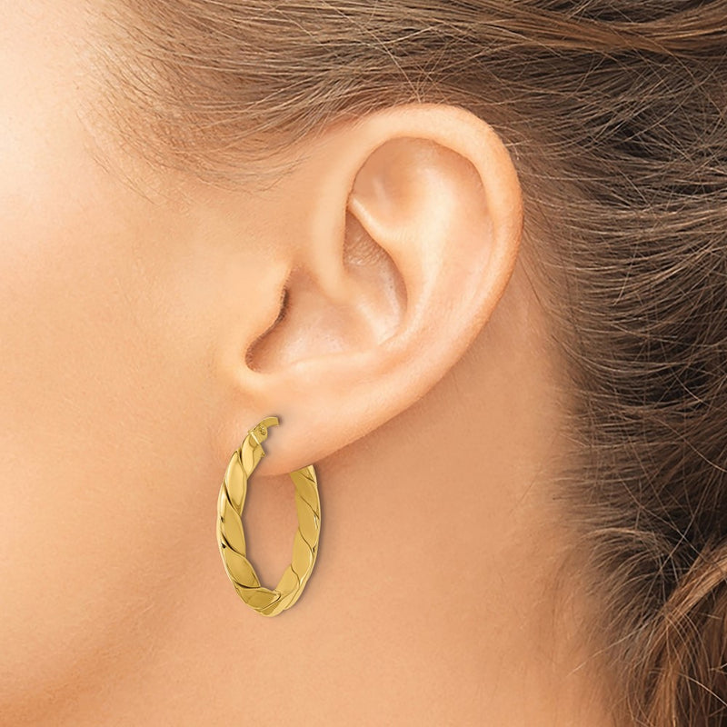14K Yellow Gold Polished And Grooved Fancy Hoop Earrings