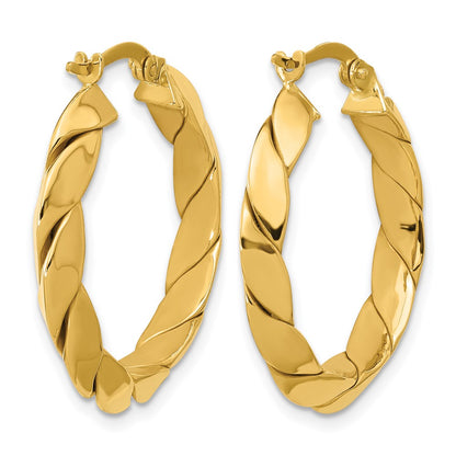 14K Yellow Gold Polished And Grooved Fancy Hoop Earrings