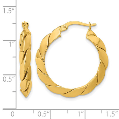 14K Yellow Gold Polished And Grooved Fancy Hoop Earrings