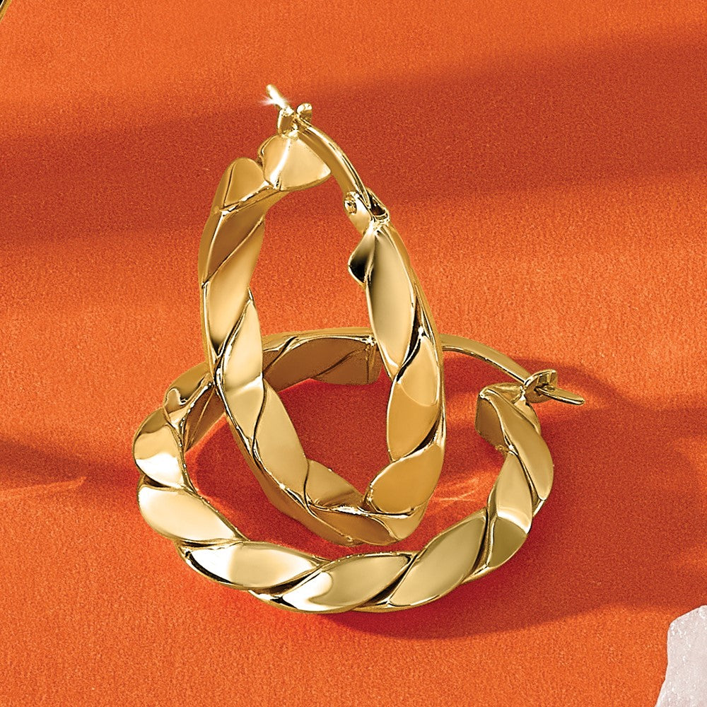 14K Yellow Gold Polished And Grooved Fancy Hoop Earrings