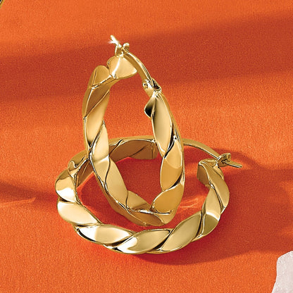 14K Yellow Gold Polished And Grooved Fancy Hoop Earrings