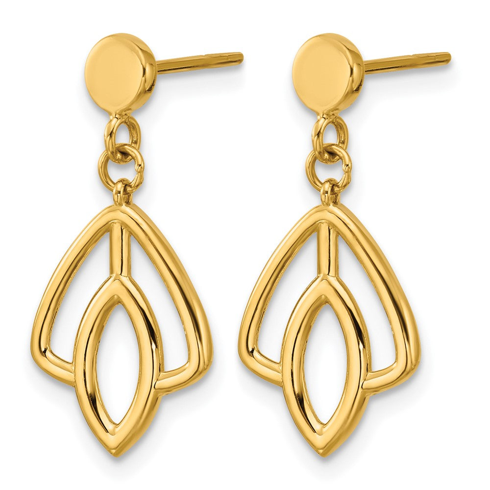 14K Yellow Gold Polished Floral Dangle Post Earrings