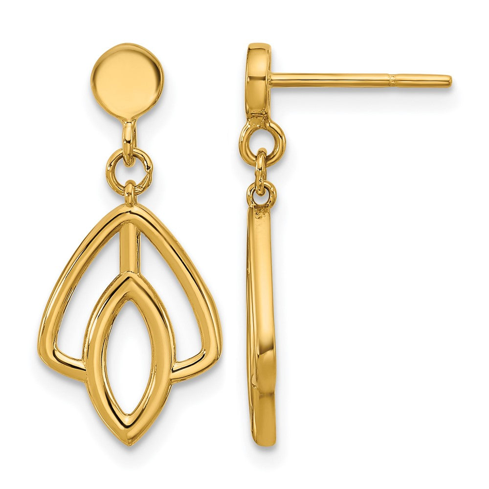 14K Yellow Gold Polished Floral Dangle Post Earrings