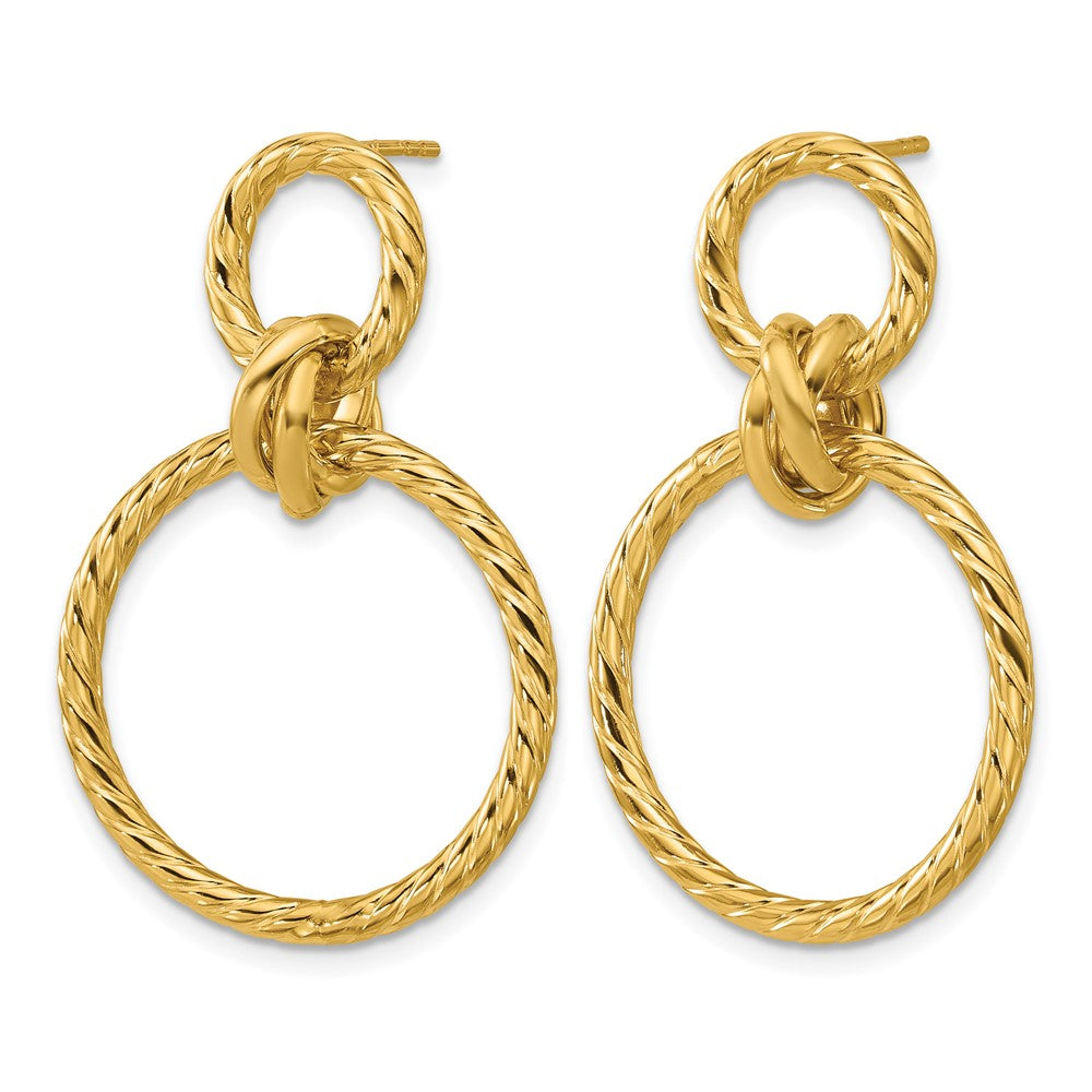 14K Yellow Gold Polished And Twisted Circles Dangle Post Earrings