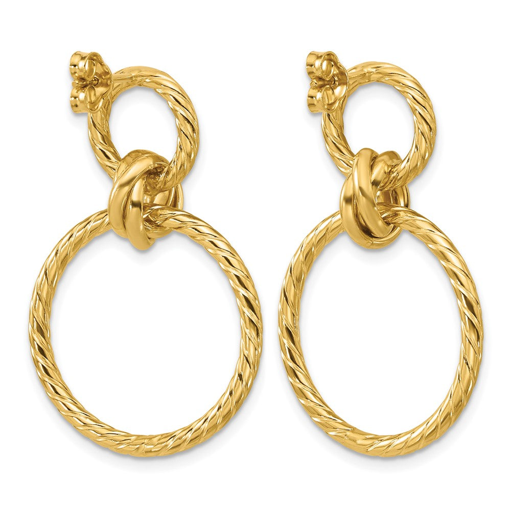 14K Yellow Gold Polished And Twisted Circles Dangle Post Earrings