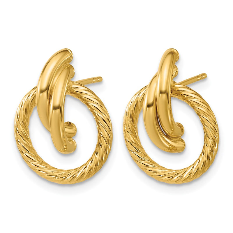 14K Yellow Gold Polished And Twisted Circles Drop Post Earrings