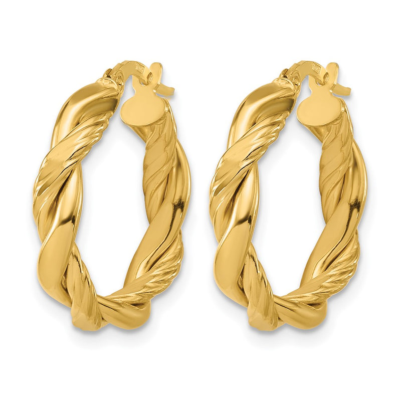 14K Yellow Gold Polished And Twisted Round Hoop Earrings