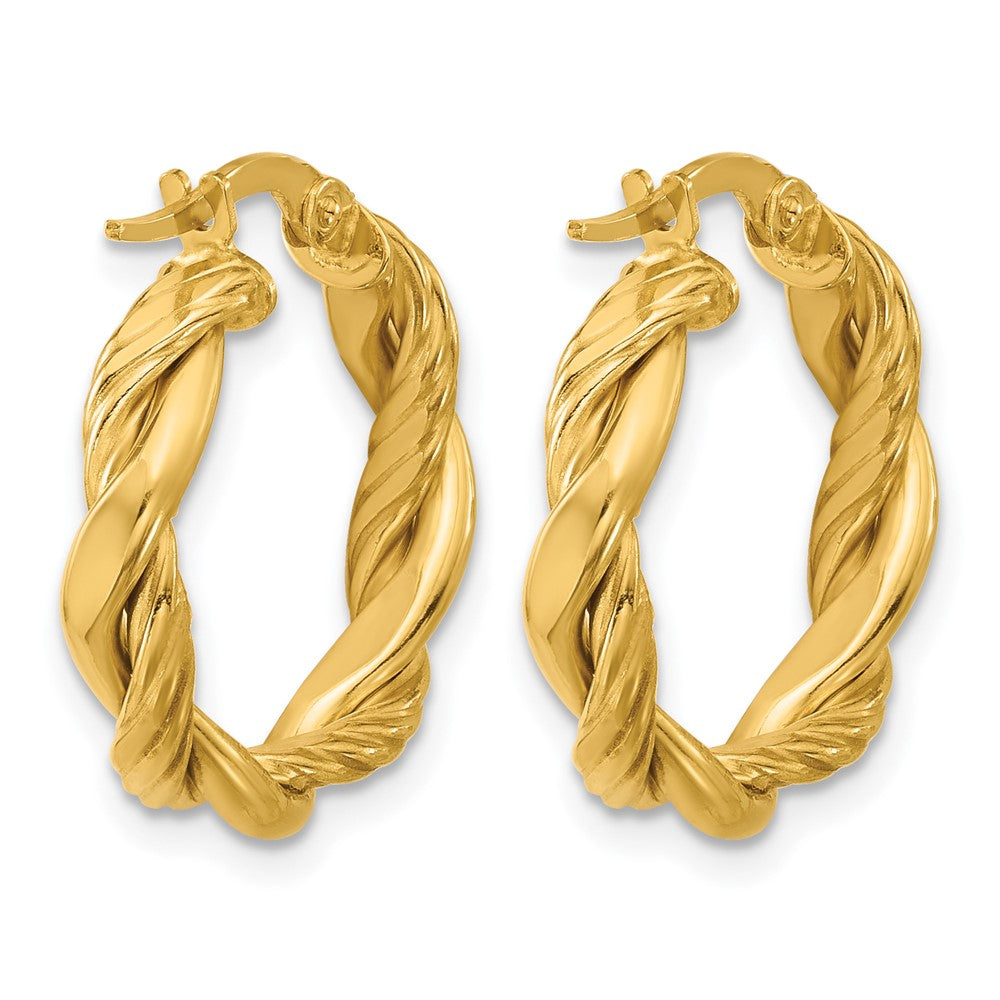 14K Yellow Gold Polished And Twisted Round Hoop Earrings