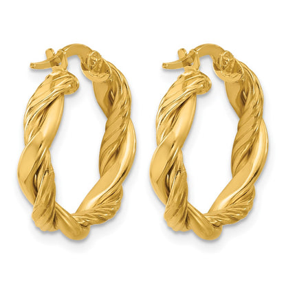 14K Yellow Gold Polished And Twisted Round Hoop Earrings