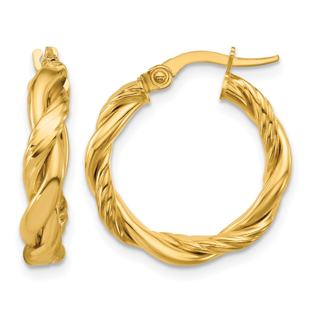 14K Yellow Gold Polished And Twisted Round Hoop Earrings