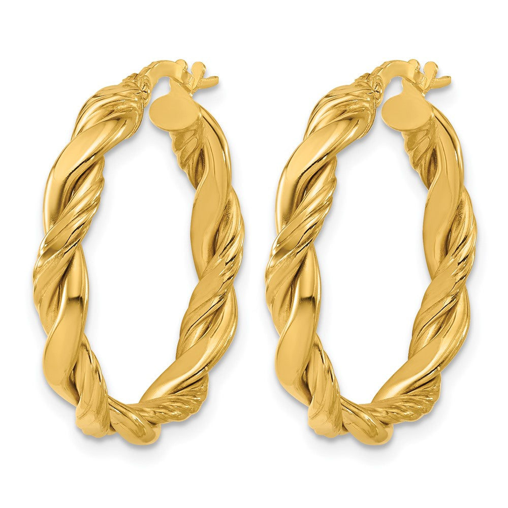 14K Yellow Gold Polished And Twisted Round Hoop Earrings