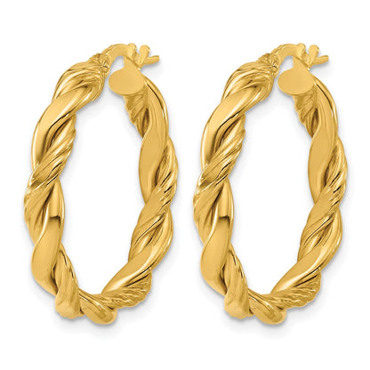 14K Yellow Gold Polished And Twisted Round Hoop Earrings