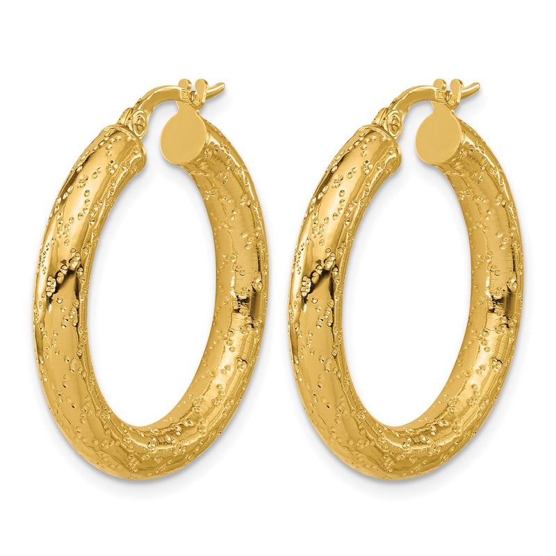 14K Yellow Gold Polished Patterned Round Hoop Earrings