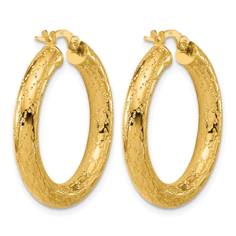 14K Yellow Gold Polished Patterned Round Hoop Earrings
